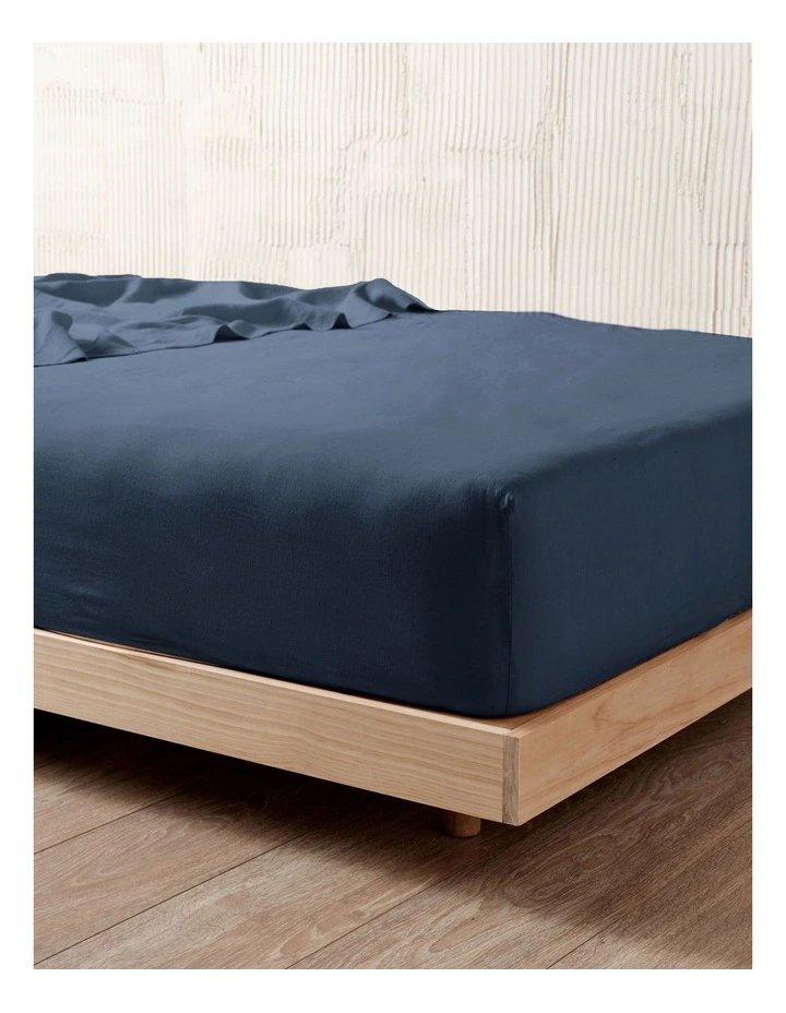 Nimes Washed European Linen Fitted Sheet in Navy image 2