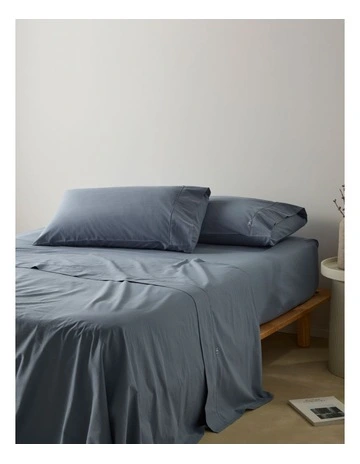 Stonewashed Cotton Fitted Sheet in Denim