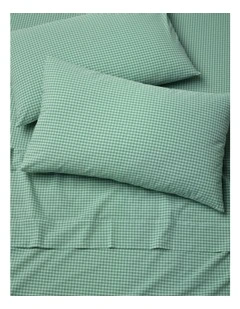 Stonewashed Cotton Sheet Set in Green Gingham