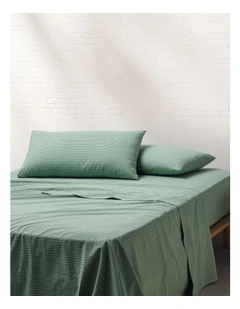 Stonewashed Cotton Sheet Set in Green Gingham