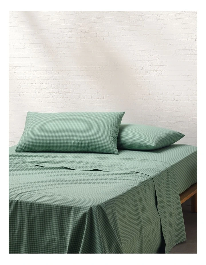 Stonewashed Cotton Sheet Set in Green Gingham image 1