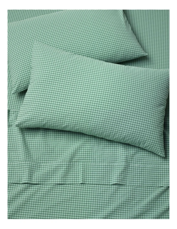 Stonewashed Cotton Sheet Set in Green Gingham image 3