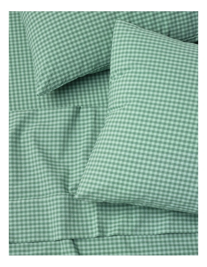 Stonewashed Cotton Sheet Set in Green Gingham image 4