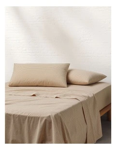 Stonewashed Cotton Sheet Set in Soft Caramel Gingham