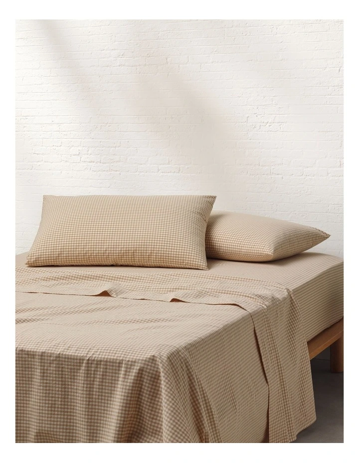 Stonewashed Cotton Sheet Set in Soft Caramel Gingham image 1