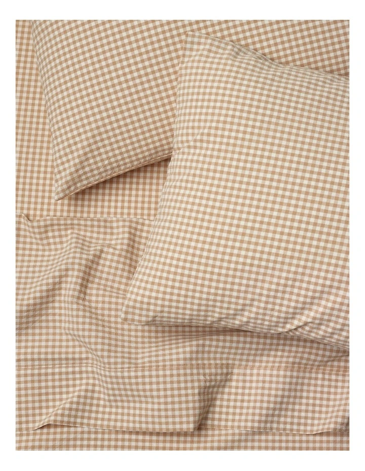 Stonewashed Cotton Sheet Set in Soft Caramel Gingham image 4