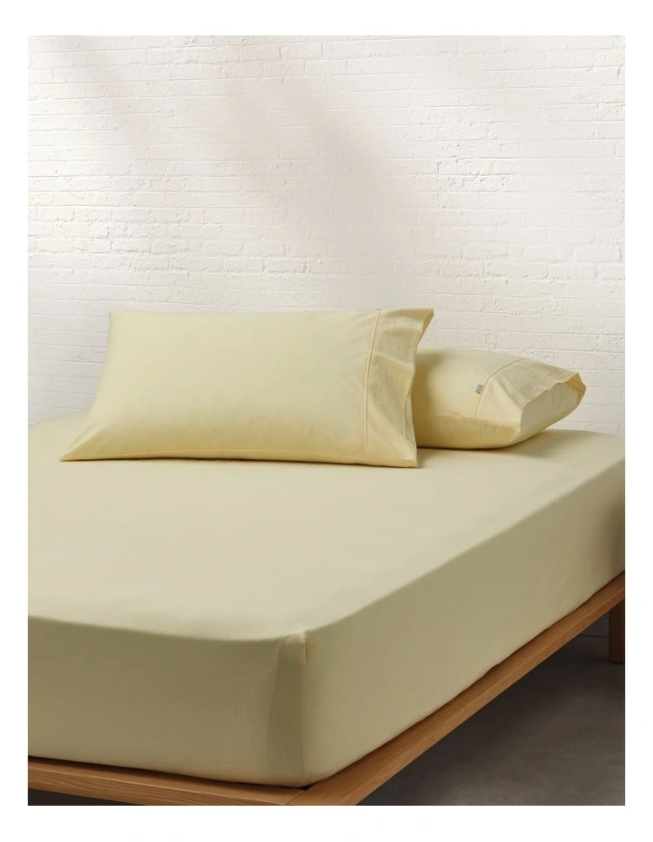 Stonewashed Cotton Fitted Sheet in Lemon image 1