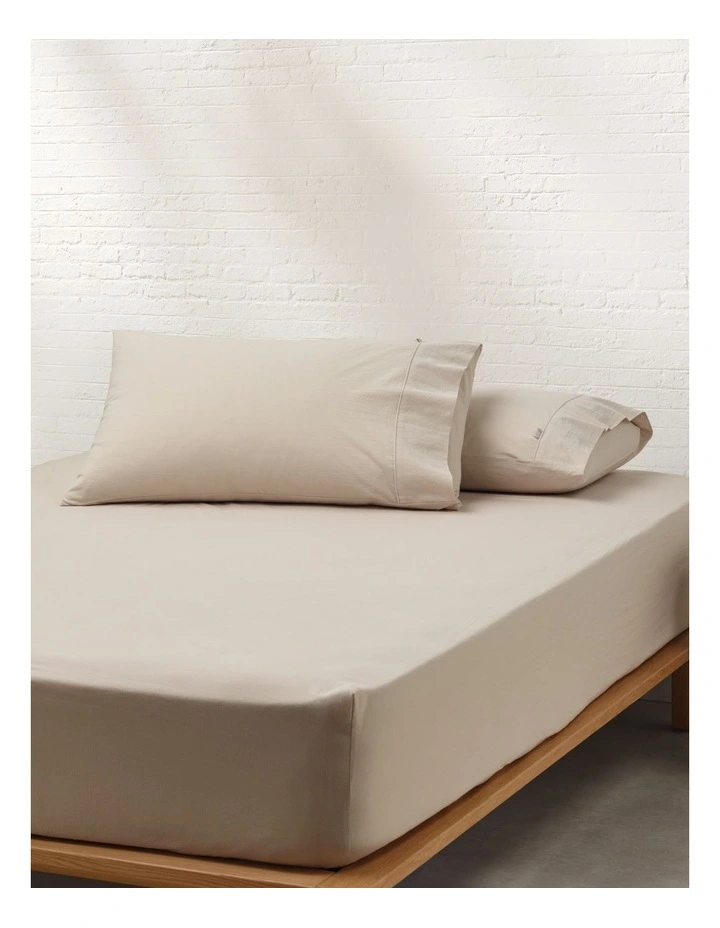 Stonewashed Cotton Fitted Sheet in Biscuit image 1