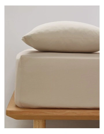 Stonewashed Cotton Fitted Sheet in Biscuit