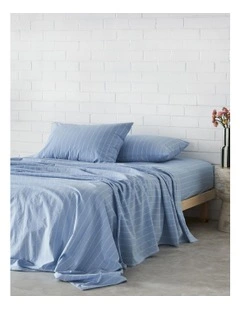 Stonewashed Cotton Sheet Set in Azure Stripe