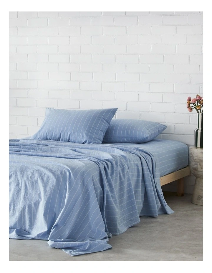 Stonewashed Cotton Sheet Set in Azure Stripe image 1