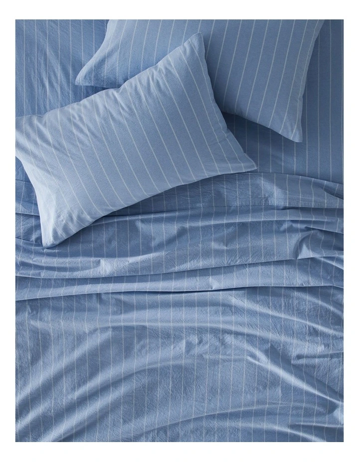 Stonewashed Cotton Sheet Set in Azure Stripe image 2