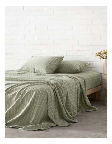 Stonewashed Cotton Sheet Set in Olive Stripe