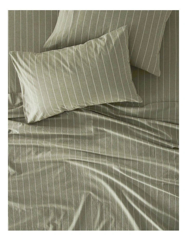 Stonewashed Cotton Sheet Set in Olive Stripe image 2