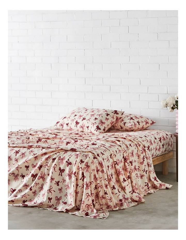 Cherry Bow Flannelette Sheet Set in Burgundy image 3