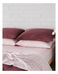 Stonewashed Cotton Sheet Set in Pink Burgundy Polka Dot
