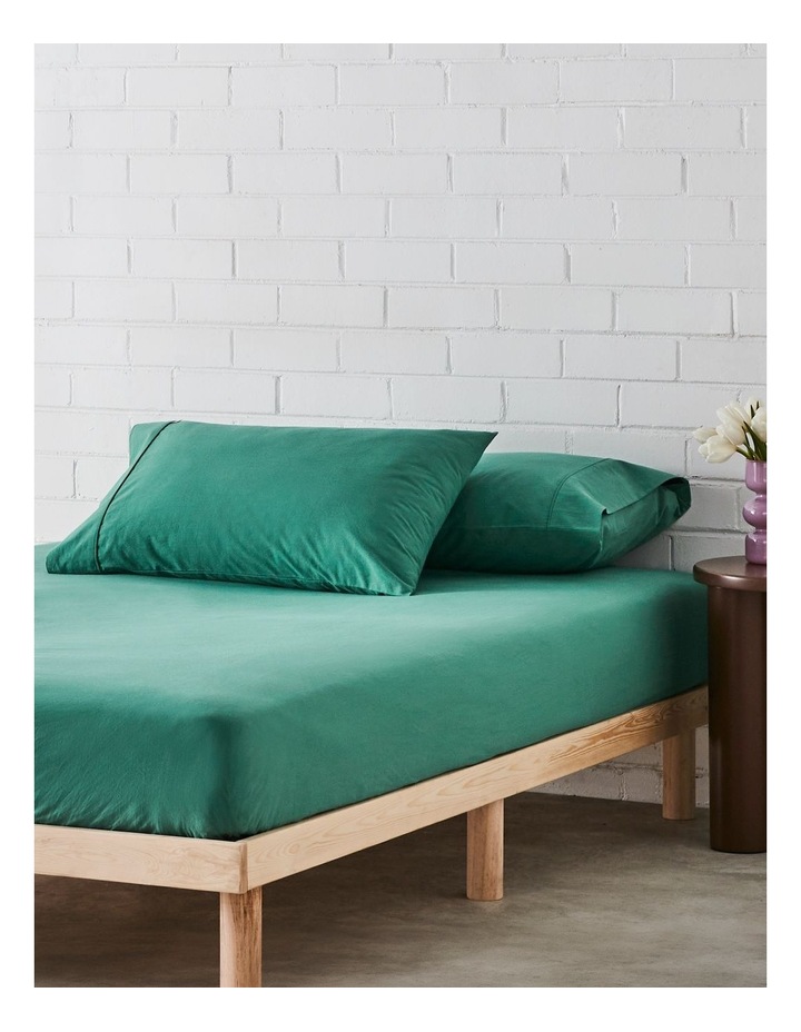 Stonewashed Cotton Pillowcase Pair in Emerald image 2