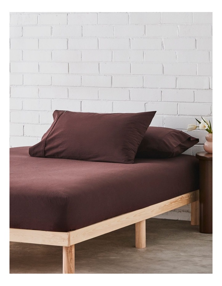 Stonewashed Cotton Fitted Sheet in Bitter Chocolate image 1