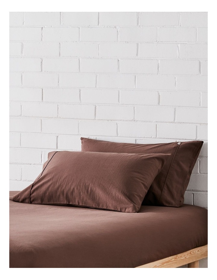 Stonewashed Cotton Pillowcase Pair in Milk Chocolate image 1