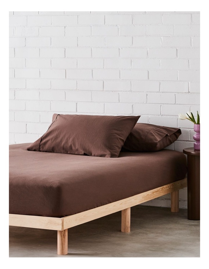 Stonewashed Cotton Pillowcase Pair in Milk Chocolate image 2