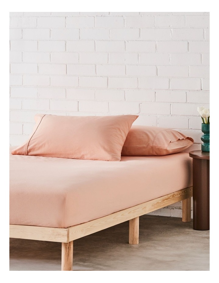 Stonewashed Cotton Fitted Sheet in Peach image 1
