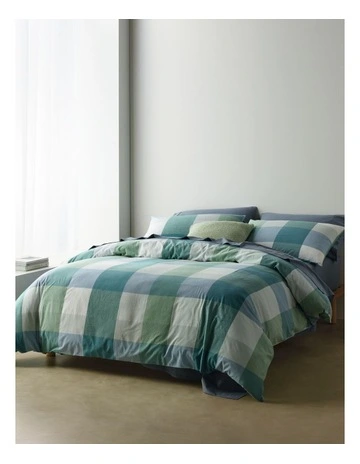 Riley Yarn Dye Cotton Quilt Cover Set in Dusky Green