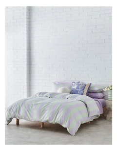 Cali Stripe Cotton Sateen Quilt Cover Set in Peppermint/Lilac