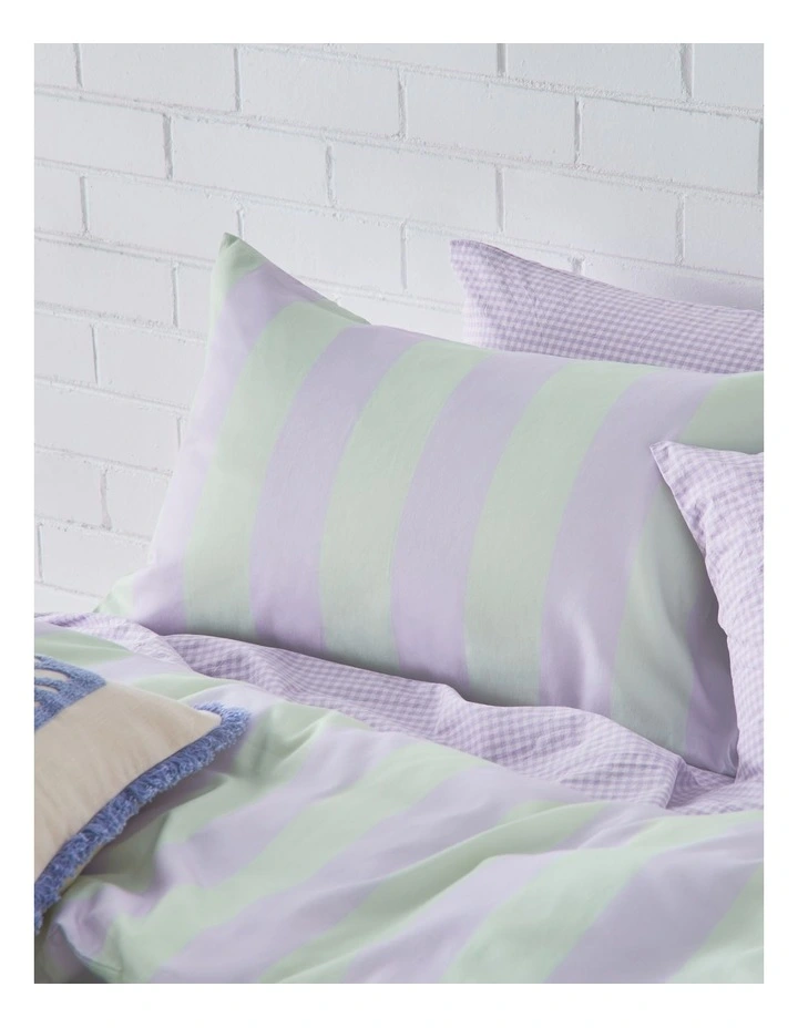 Cali Stripe Cotton Sateen Quilt Cover Set in Peppermint/Lilac image 2