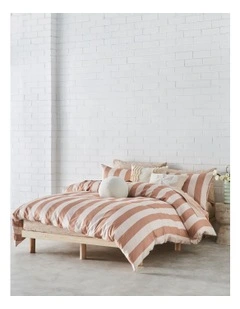 Cali Stripe Cotton Sateen Quilt Cover Set in Cocoa/Natural