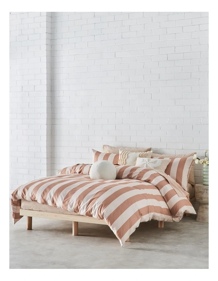 Cali Stripe Cotton Sateen Quilt Cover Set in Cocoa/Natural image 1