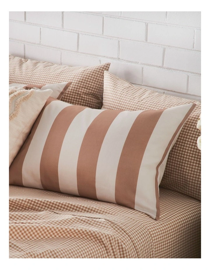 Cali Stripe Cotton Sateen Quilt Cover Set in Cocoa/Natural image 2