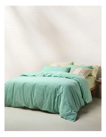 Stonewashed Cotton Quilt Cover Set in Mint