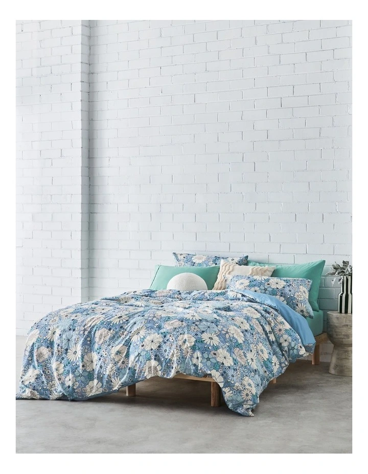 Super Soft Microfibre Quilt Cover Set in Blue Floral image 1