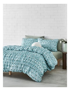 Pia Ruched Cotton Quilt Cover Set in Sky