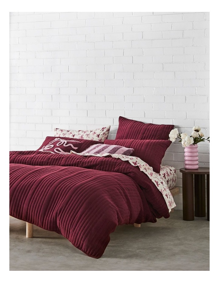 Connie Quilted Corduroy Quilt Cover Set in Burgundy image 1