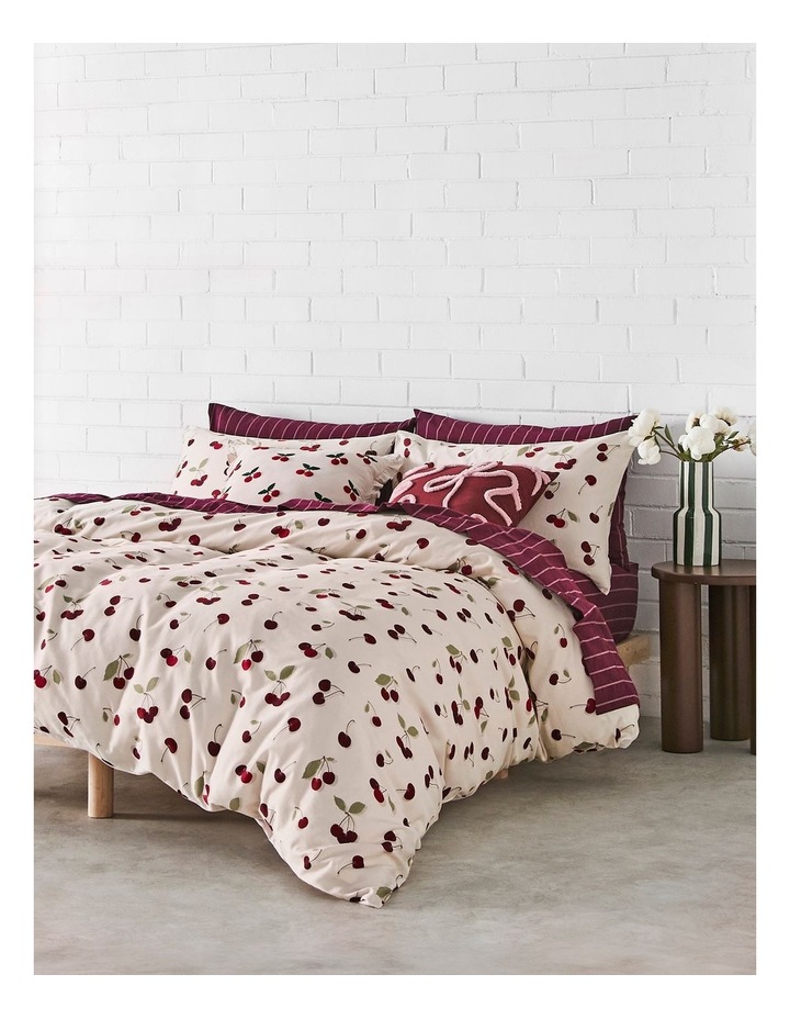 Cherry Coded Cotton Sateen Quilt Cover Set in Burgundy image 1