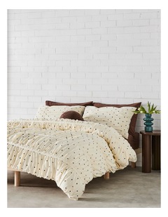 Frankie Ruched Cotton Emroidered Quilt Cover Set in Lemon