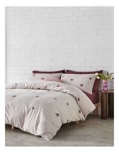 Lola Cotton Seersucker Embroidered Quilt Cover Set in Chocolate