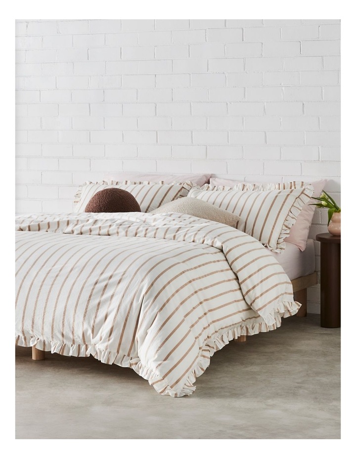 Darcy Stripe Yarn Dyed Cotton Ruffle Quilt Cover Set in Caramel image 1