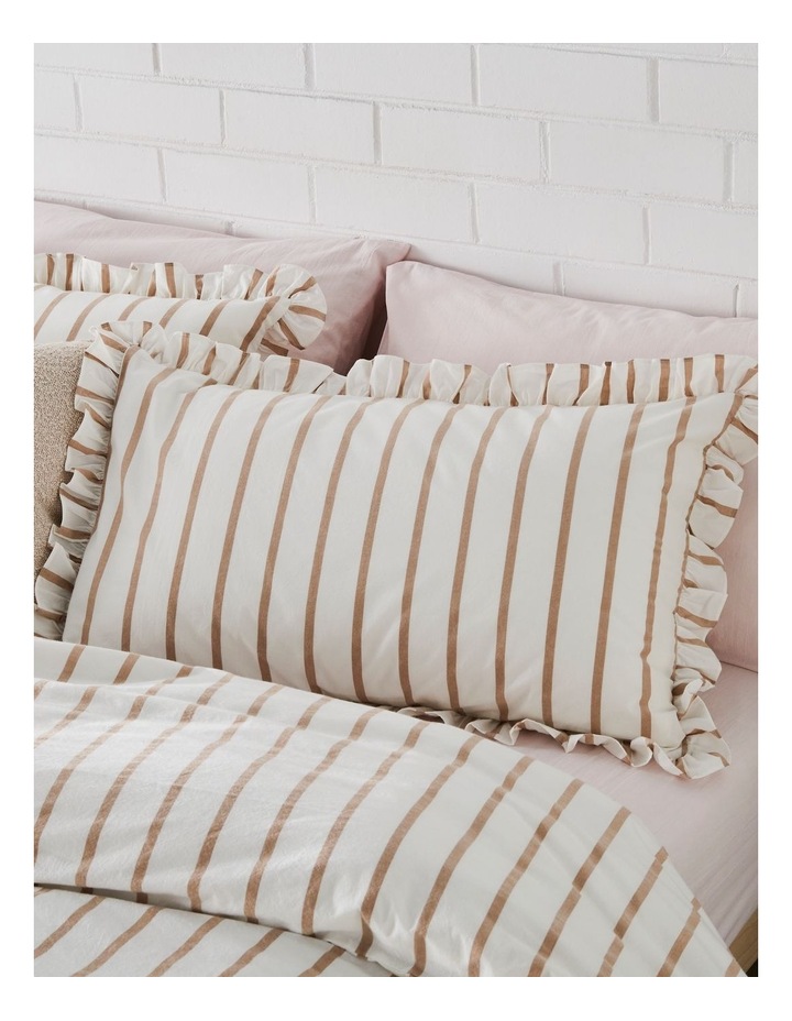 Darcy Stripe Yarn Dyed Cotton Ruffle Quilt Cover Set in Caramel image 2