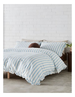 Darcy Stripe Yarn Dyed Cotton Ruffle Quilt Cover Set in Sky