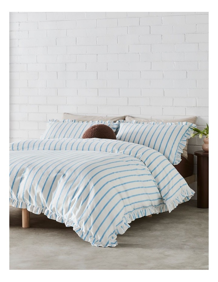 Darcy Stripe Yarn Dyed Cotton Ruffle Quilt Cover Set in Sky image 1