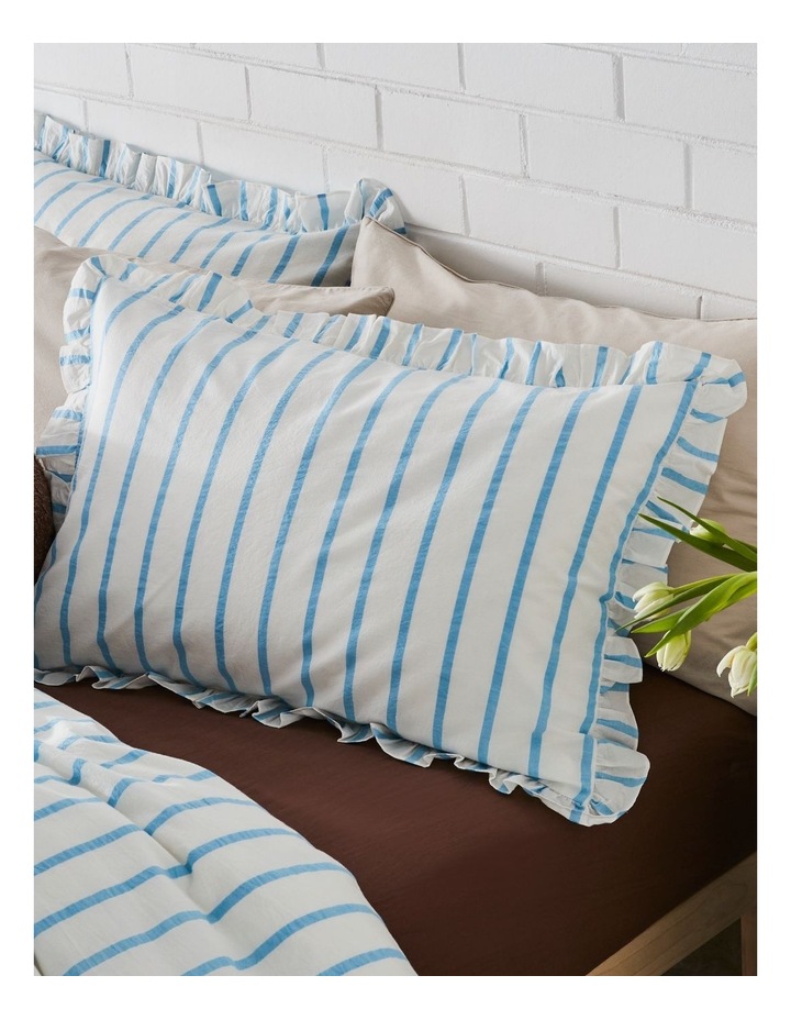 Darcy Stripe Yarn Dyed Cotton Ruffle Quilt Cover Set in Sky image 2
