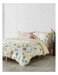 Fruity Stickers Cotton Sateen Quilt Cover Set in Lemon