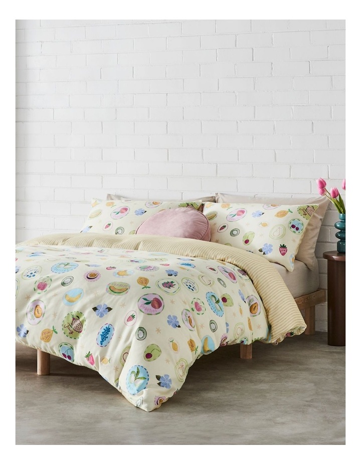 Fruity Stickers Cotton Sateen Quilt Cover Set in Lemon image 1
