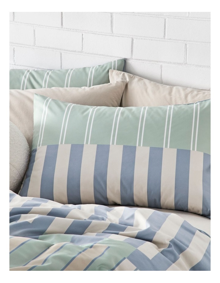 Super Soft Microfibre Quilt Cover Set in Green and Blue Stripe image 2