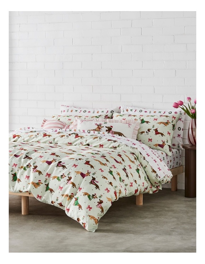 Christmas Dogs Cotton Sateen Quilt Cover Set in Soft Green image 1