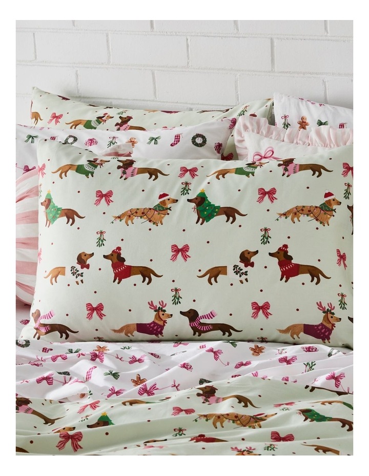 Christmas Dogs Cotton Sateen Quilt Cover Set in Soft Green image 2