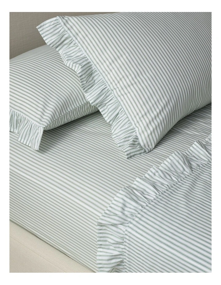 Printed Cotton Ruffle Sheet Set in Sage Stripe image 2