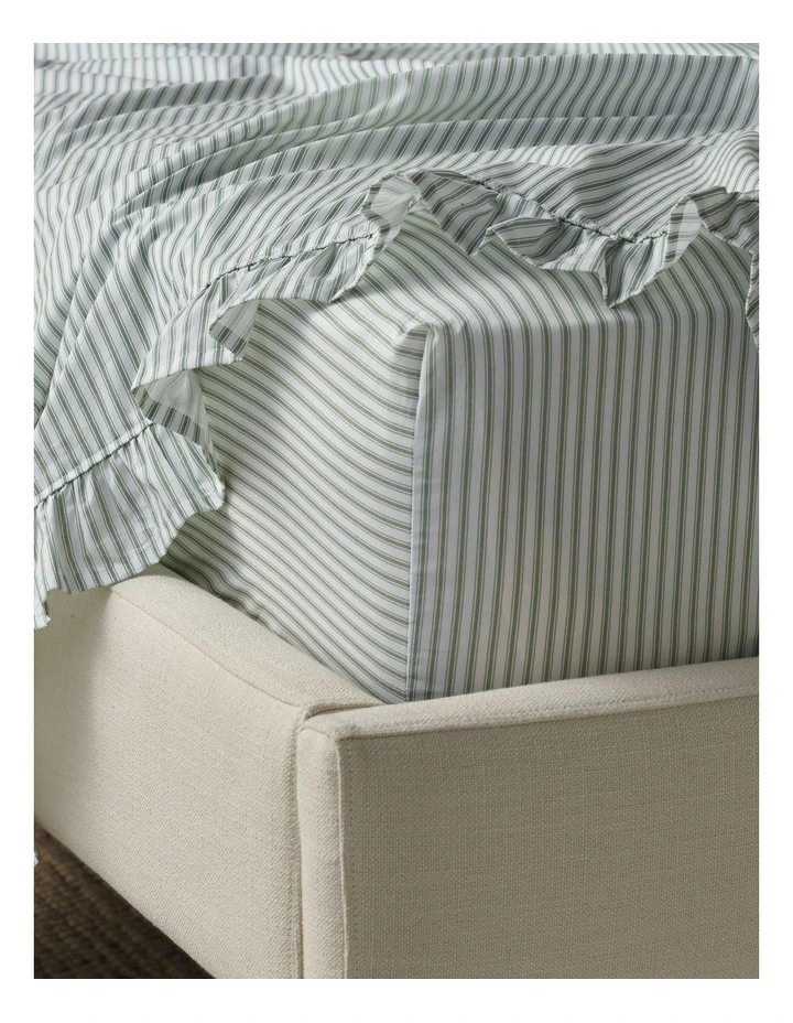 Printed Cotton Ruffle Sheet Set in Sage Stripe image 3